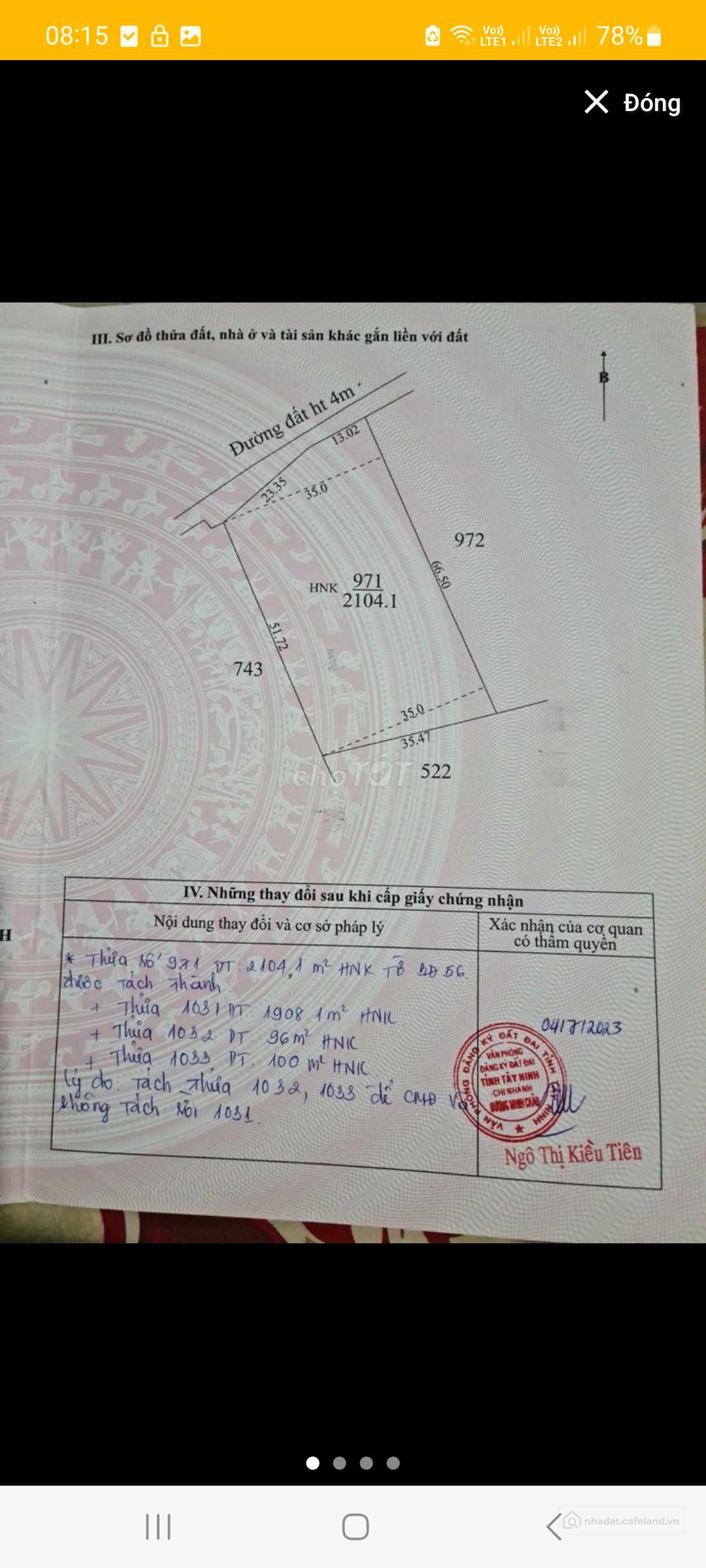 đất có 200mv thổ cư ngang 35m dài 60m