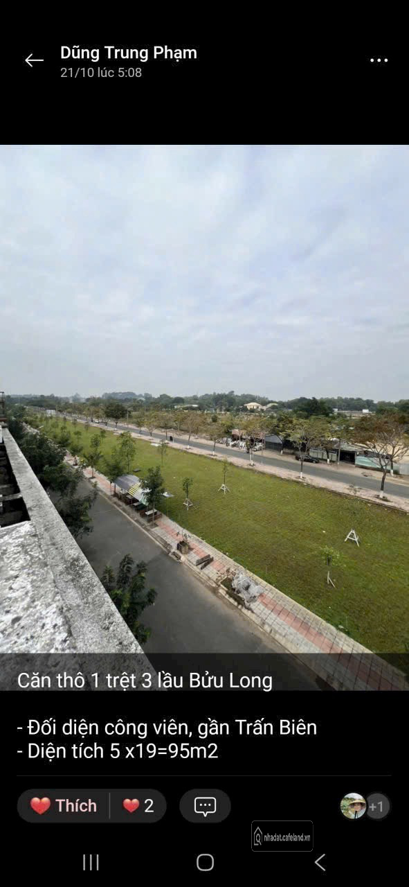 Căn thô 1 trệt 2 lầu Bửu Long 

- Đối diện công viên, gần Trấn Biên
- Diện tích 