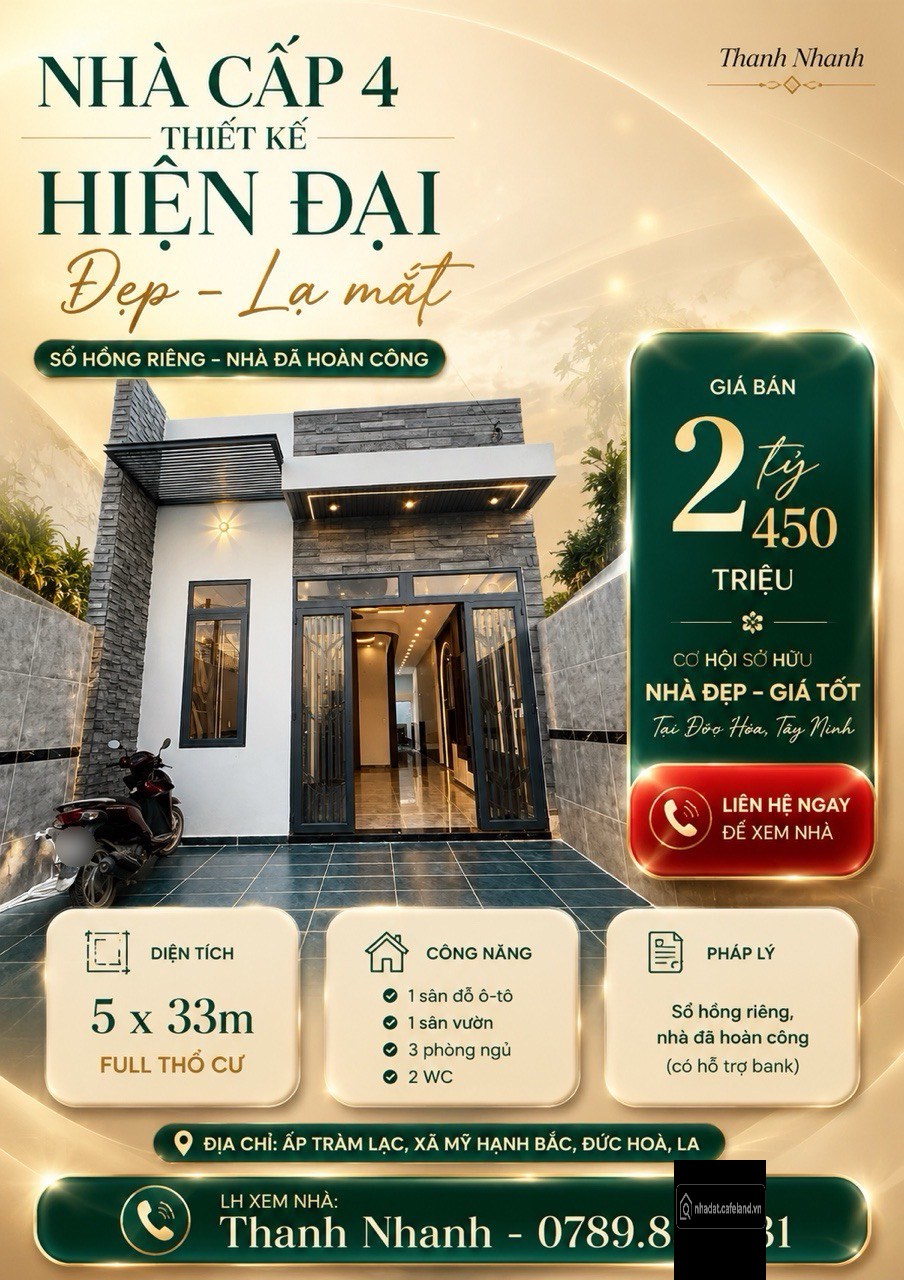 bán nhà cấp 4 đẹp, lạ mắt, 3 phòng ngủ, Diện tích 5x33m